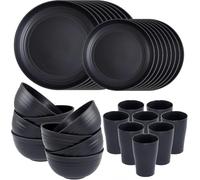 KAHEIGN 32 Pezzi Servizi di Stoviglie in Plastica Infrangibile, 8 x Piatti Piani da 25CM, 8 x Piatti da Insalata da 20CM, 8 x Ciotole da 720ml, 8 x Tazze da 360ml - Adatto a Microonde e Lavastoviglie