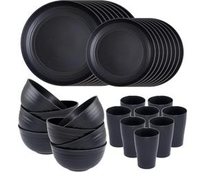 KAHEIGN 32 Pezzi Servizi di Stoviglie in Plastica Infrangibile, 8 x Piatti Piani da 25CM, 8 x Piatti da Insalata da 20CM, 8 x Ciotole da 720ml, 8 x Tazze da 360ml - Adatto a Microonde e Lavastoviglie