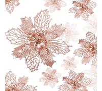 KAHEIGN 36 Pezzi Fiori di Poinsettia di Natale, Glitter Oro Rosa Fiori Artificiali della Stella di Natale Addobbi per L'albero di Natale per Matrimonio Festa a Casa Decoro (3 Taglia)