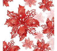 KAHEIGN 36 Pezzi Fiori di Poinsettia di Natale, Glitter Rosso Fiori Artificiali della Stella di Natale Addobbi per L'albero di Natale per Matrimonio Corona di Natale Festa a Casa Decoro (3 Taglia)