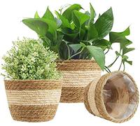 KAHEIGN 3pz Cesto per Fioriera di Alghe Marina, 3 Dimensioni Intrecciata Vaso Dentro Fuori - Vasi di Fiori Copri Cestello Portaoggetti Contenitori per Piante per Decorazioni per La Casa (Beige)
