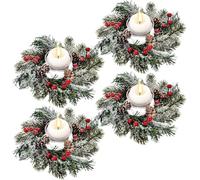 KAHEIGN 4 Pezzi Anelli per Candele Natalizie, 20CM Ghirlanda di Bacche Rosse Artificiali Anelli con Aghi di Pino Innevati per Pilastri Rustico Matrimonio Natale Festa Porta Tavolo Decorazione