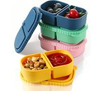KAHEIGN 4 Pezzi Contenitori per Snack in Silicone con Coperchio a Tenuta Stagna, 240ml Riutilizzabili 2 Scomparti Impilabile Contenitore - Lavabile in Lavastoviglie, Adatto a Microonde e Congelatore