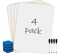 KAHEIGN 4 Pezzi Piccole Lavagne Bianche Cancellabili a Secco, 21CM x 30CM Mini Lavagna Bianca Portatile a Doppia Faccia con 4 Penne e 4 Gomme da Cancellare - per Studente Insegnante Aula Casa Ufficio