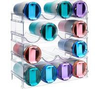 KAHEIGN 4 Pezzi Porta per Bottiglie D'acqua, 39CM x 21CM Portabicchieri Trasparente Impilabile in Plastica per Frigorifero Armadietto Dispensa Bottiglia di Vino Tazza Bevanda (Contiene 16 Bottiglie)