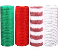 KAHEIGN 4 Pezzi Rotoli di Nastro a Rete Deco Natalizia, 26cm x 9,14m Rotolo di Nastro a Rete Metallica in Lamina Maglia Decorativa per Fiocchi Fai-da-Te, Decorazioni Autunnali, Festoni, Ghirlande