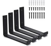 KAHEIGN 4 Pezzi Staffe per Mensole Resistenti, 23CM Staffa Angolare ad Angolo Retto a Forma di J Reggimensola Industriale per Mensole da Parete per Impalcature -con Viti e Tasselli Abbinati (Nero)