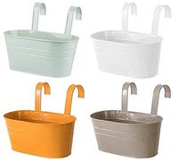 KAHEIGN 4 Pezzi Vasi da Fiori Sospesi in Metallo, 27,5CM Grandi Vasi per Piante Secchio per Fiori da Appendere con Gancio Staccabile per Decorazione Domestica Giardino Recinto Balcone (4 Colori)