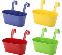 KAHEIGN 4 Pezzi Vasi da Fiori Sospesi in Metallo, 27,5CM Grandi Vasi per Piante Secchio per Fiori da Appendere con Gancio Staccabile per Decorazione Domestica Giardino Recinto Balcone (4 Colori)