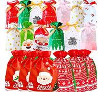 KAHEIGN 46 Pz Set di Sacchetti Regalo Natalizi con Coulisse, 10 Stili 2 Dimensioni Goody Bags di Natale Confezione Regalo Natalizia Confezione Regalo per Bambini con Coulisse