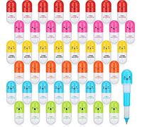 KAHEIGN 48 Pezzi Mini Penne a Sfera a Scomparsa, 6 Stili a Forma di Pillola con Volto Sorridente Simpatico Cartone Animato Favore Retrattile per Scuola Materna Home Scrivi