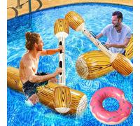 KAHEIGN 5 Pezzi Giocattoli Galleggianti Gonfiabili, 140CM Tronco da Battaglia Gonfiabile per Piscina Zattere da Giochi di Acquatici con Ciambella Salvagente per Estate Lago Spiaggia Acqua Festa Gioco