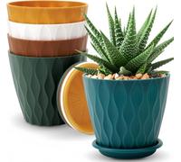 KAHEIGN 5 Pezzi Vasi in Plastica per Piante, 15CM Vaso per Fiori Spesso Vaso Controllo delle Radici per Piantine con Foro di Drenaggio e Sottovaso per Piante Fiori Erbe Succulente Cactus (5 Colori)