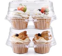 KAHEIGN 50 Pezzi 2 Scatole per Cupcake a Cavità, Scatole per Cupcake in Plastica Trasparente Porta Cupcake Doppio Cupola Alta Portacontenitori per Alimenti Incernierato Impilabile con Coperchi