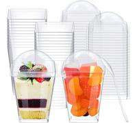 KAHEIGN 50 Pezzi Bicchieri da Dessert in Plastica con Coperchi e Cucchiai, 150ml Riutilizzabile Tazze da Dessert Quadrate Coppa Trasparente per Antipasti Parfait per Dessert Budino Mousse Festa