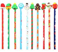 KAHEIGN 50 Pezzi Matite di Natale con Gomme, 10 Stili Gomme per Cartoni Animati All'estremità delle Matite, Pupazzo di Neve Calza L'omino di Pan di Zenzero Cappello Albero di Natale Matite