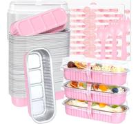 KAHEIGN 50 Pezzi Mini Teglie per Pane con Coperchi e Cucchiai, 200ml Pentole Rettangolari in Foglio di Alluminio con Adesivo Sigillante per Pane Torta Nozze Compleanno Picnic Festa (Rosa Argento)