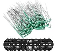 KAHEIGN 50Pz Piolo da Giardino Impostato, 15cm Forma di U Resistente alla Ruggine Graffette per Prato in Acciaio Pioli di Fissaggio A Terra con Rondella Tampone per Fissaggio Fogli di Tessuto - Verde