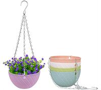 KAHEIGN 5Pz Cestino Da Appendere In Plastica, Cesto Per Piante Sospese Vasi Di Fiori Contenitore Porta Piante Con Ganci A Catena Per Piante Fiori Erbe Viole (5 Colori, Motivo A Trama)