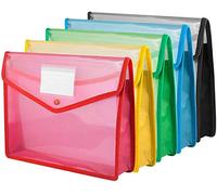 KAHEIGN 5Pz Portafogli Di Plastica, A4 Portafoglio Trasparente Con Popper Grande Capacità Tasche Per Cartelle Documenti Busta Di File Con Chiusura A Scatto E Tasca Per Scuola Ufficio Casa (5 Colori)