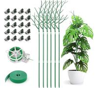 KAHEIGN 6 Pezzi Staccabili Pali di Supporto per Piante Ramoscelli, 100CM Bastoncini di Piante di Ramo Pali Rampicanti per Piante con Clip di Orchidee Cravatte a Spirale e Legami Vegetali