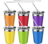 KAHEIGN 6 Pezzi Tazze in Acciaio Inox con Coperchio e Cannuccia, 360ml Tazza Inf