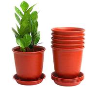 KAHEIGN 6 Pezzi Vasi Da Fiori In Plastica, 15,5cm Addensare Vasi Per Piante Contenitore Per Piante Vaso Da Giardinaggio Per Interni Con Pallet Di Drenaggio (Rosso Mattone)