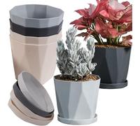 KAHEIGN 6 Pezzi Vasi in Plastica per Piante, 13CM Vaso per Piantine con Controllo Delle Radici Vasi da Giardino in Stile Nordico Spesso con Sottovaso per Fiori Erbe Grasse Piante Cactus (3 Colori)