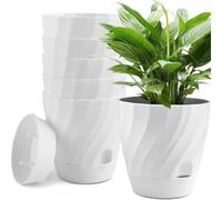 KAHEIGN 6 Pezzi Vasi per Piante Autoirriganti, 12CM Rotondi Vasi da Fiori in Plastica Contenitore Spesso per Grasse Erbe Orchidea Menta Piante - con L'irrigazione Foro, Drenaggio e Sottovaso (Bianco)