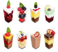 KAHEIGN 60 Pezzi Mini Tazze da Dessert, 90ml Tazze da Dessert Alte Quadrate in Plastica Tazza Trasparente per Antipasto Semifreddo Ciotola da Portata Riutilizzabile per Mousse Budino (3,8 x 8,3cm)
