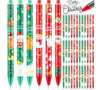 KAHEIGN 60 Pezzi Penna a Inchiostro Gel Natalizio, 6 Stili Penna a Sfera Retrattile 15CM Pupazzo di Neve Renna Babbo Natale Pinguino Penna Roller per Natale Calza Riempitivi Festa Bomboniere