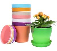 KAHEIGN 8 Pezzi 14cm Vasi per Piante in Plastica Colorati, Vasi da Fiori per Interni da 8 Colori con Contenitore per Piante con Vassoi per Pallet per Ufficio (14 x 12cm)