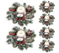 KAHEIGN 8 Pezzi Anelli per Candele Natalizie, 20CM Ghirlanda di Bacche Rosse Artificiali Anelli con Aghi di Pino Innevati per Pilastri Rustico Matrimonio Natale Festa Porta Tavolo Decorazione