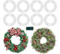 KAHEIGN 8 Pezzi Cornice per Ghirlande in Filo Metallico, 14 Pollici Anelli per Ghirlande in Filo Metallico con 35M Filo di Fissaggio per Natale Capodanno San Valentino Decorazione (Verde Scuro)