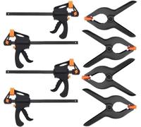 KAHEIGN 8 Pezzi Morsetti Set, 4Pz 4 Pollici Una Sola Mano Morsetto a Presa Rapida + 4Pz Carichi Pesanti Morsetti a Molla in Plastica Extra Resistenti per Lavorazione del Legno Veloce Facile Bloccaggio
