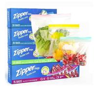 KAHEIGN 80 Pezzi Sacchetti per Alimenti da Congelatore, 3 Misure Sacchetti con Chiusura Lampo a Doppia Tenuta Sacchetti Riutilizzabili con Fondo Allargato per Frutta Sandwich Verdure Carne Spuntini