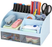 KAHEIGN Organizzatore da Scrivania con 2 Cassetti, 19CM x 14CM Organizer da Scrivania Multifunzionale Portapenne di Grande Capacità Organizzatore di Trucchi per Ufficio Scuola Casa Tavolo (Blu)