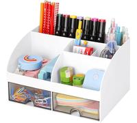 KAHEIGN Organizzatore da Scrivania con 2 Cassetti, 19CM x 14CM Organizer da Scrivania Multifunzionale Portapenne di Grande Capacità Organizzatore di Trucchi per Ufficio Scuola Casa Tavolo (Bianco)