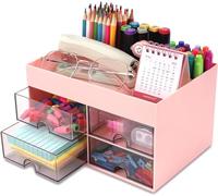 KAHEIGN Organizzatore da Scrivania con 4 Cassetti, 19CM x 14CM Organizer da Scrivania Multifunzionale Portapenne di Grande Capacità Organizzatore di Trucchi per Ufficio Scuola Casa Tavolo (Rosa)