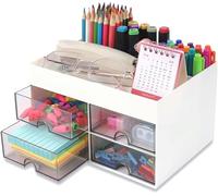 KAHEIGN Organizzatore da Scrivania con 4 Cassetti, 19CM x 14CM Organizer da Scrivania Multifunzionale Portapenne di Grande Capacità Organizzatore di Trucchi per Ufficio Scuola Casa Tavolo (Bianco)