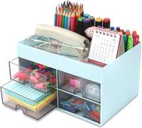 KAHEIGN Organizzatore da Scrivania con 4 Cassetti, 19CM x 14CM Organizer da Scrivania Multifunzionale Portapenne di Grande Capacità Organizzatore di Trucchi per Ufficio Scuola Casa Tavolo (Blu)