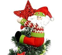 KAHEIGN Puntale per Albero di Natale 33CM, Grande Cappello a Cilindro di Babbo Natale Con Barba e Giacca Scozzese, Decorazione per Fermatende e Bottiglia di Vino