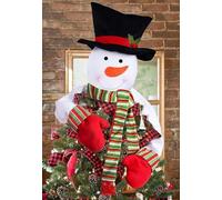 KAHEIGN Puntale per Albero di Natale, 37CM Grande Pupazzo di Neve Con Cappello a Cilindro, 53CM Sciarpa a Strisce Lunga e Braccio per Casa Inverno Festa Decorazione