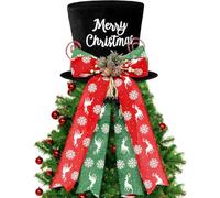 KAHEIGN Punte per Albero di Natale, 25CM Grande Nero Puntale per Albero di Natale Cappello a Cilindro con Pigne e Fiocco di Neve Alce per Casa Natale Inverno Festa Decorazione Desktop Ornamenti