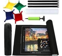 KAHEIGN Tappetino per Puzzle Portatile, 1000/1500 /2000 Pezzi Arrotolabile Tappetino in Pieghevole per Riporre i Puzzle con 4 Vassoi di Smistamento, 3 Cinghie, Gonfiabile Tubo e Pompa (118CM x 80CM)