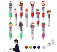 KAHOUI Confezione da 12 mini penne a sfera a forma di Babbo Natale, alce multicolore, 4 colori, penna a sfera multicolore