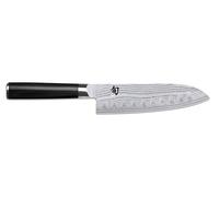 KAI Shun Classic Santoku 18 cm lunghezza lama con alveoli - Coltello damasco 32 strati nucleo VG MAX - 61 (±1) HRC - Manico in legno Pakka - Made in Japan - coltello da cucina giapponese forgiato