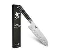 KAI Shun Classic Santoku 18 cm lunghezza lama con alveoli - Coltello damasco 32 strati nucleo VG MAX - 61 (±1) HRC - Manico in legno Pakka - Made in Japan - coltello da cucina giapponese forgiato