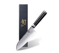 KAI Shun Classic Santoku per mancini 18 cm lunghezza lama - Coltello damasco 32 strati VG MAX nucleo - 61 (±1) HRC - Manico in legno Pakka - Made in Japan - coltello da cucina giapponese forgiato