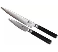 KAI Shun Classic set di coltelli da cucina giapponesi 2 pezzi - Coltello multiuso lunghezza lama 15 cm + Coltello da officina lunghezza lama 9 cm - Coltelli damascati 32 strati VG MAX Core - 61 (±1)
